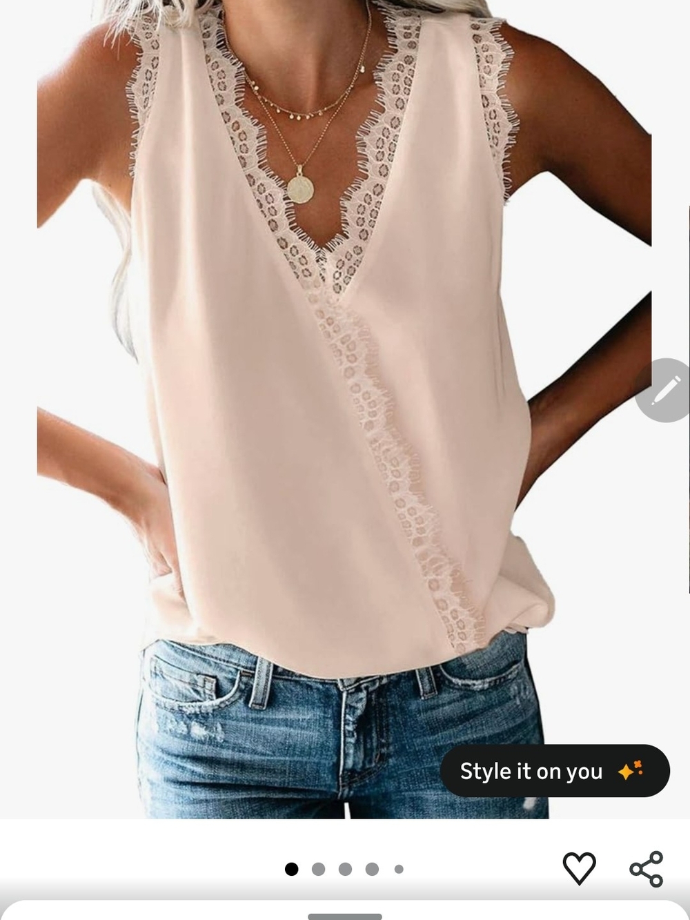 Amazon Lace-Trim V-Neck Tank Top - Blush